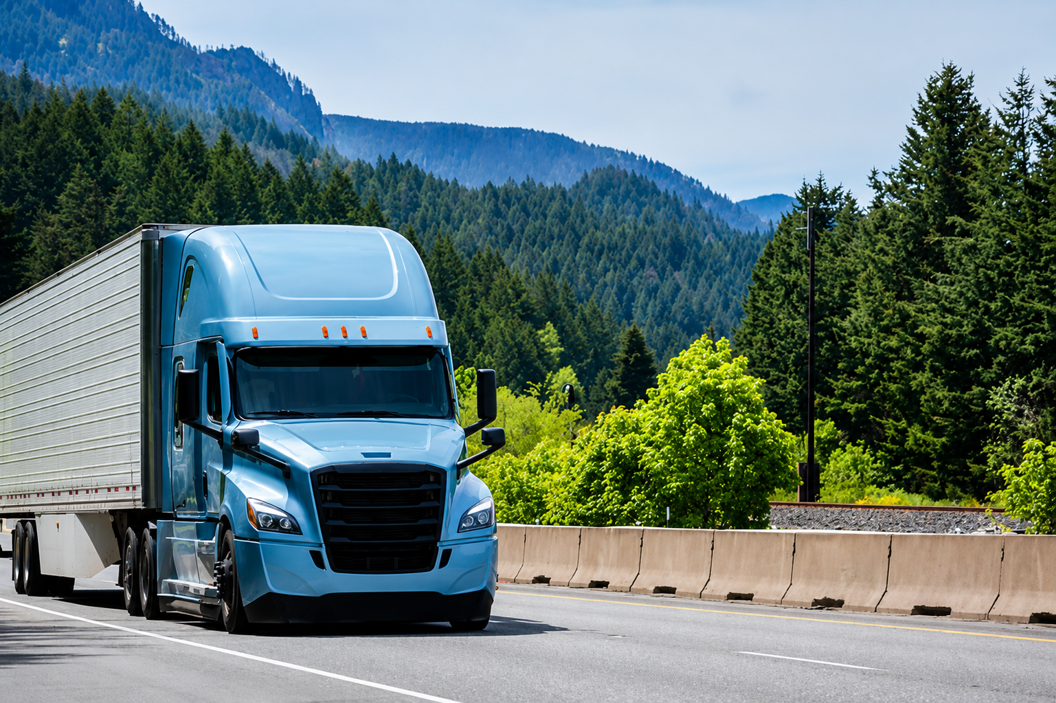 American semi truck on interstate
